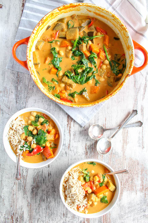 One Pot Auberginen, Kürbis und Kichererbsen Curry - glutenfrei, vegan, ohne raffinierten Zucker - de.InZone