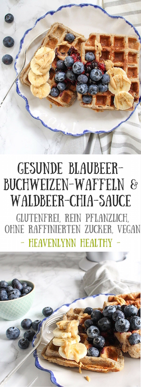 Gesunde Blaubeer-Buchweizen-Waffeln mit Waldbeer-Chia-Sauce - rein pflanzlich, vegan, vegetarisch, ohne raffinierten Zucker, glutenfrei - inzone.biz