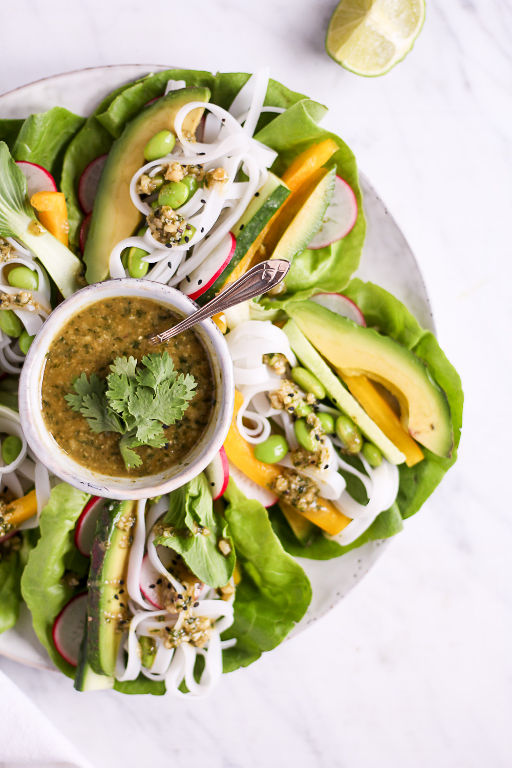25 Minuten Salatwraps mit dem besten Cashew-Koriander-Dip - rein pflanzlich, vegan, glutenfrei, ohne raffinierten Zucker - inzone.biz