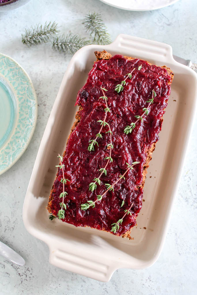 Linsen - "Hackbraten" mit Cranberry Sauce - vegan, glutenfrei, ohne raffinierten Zucker